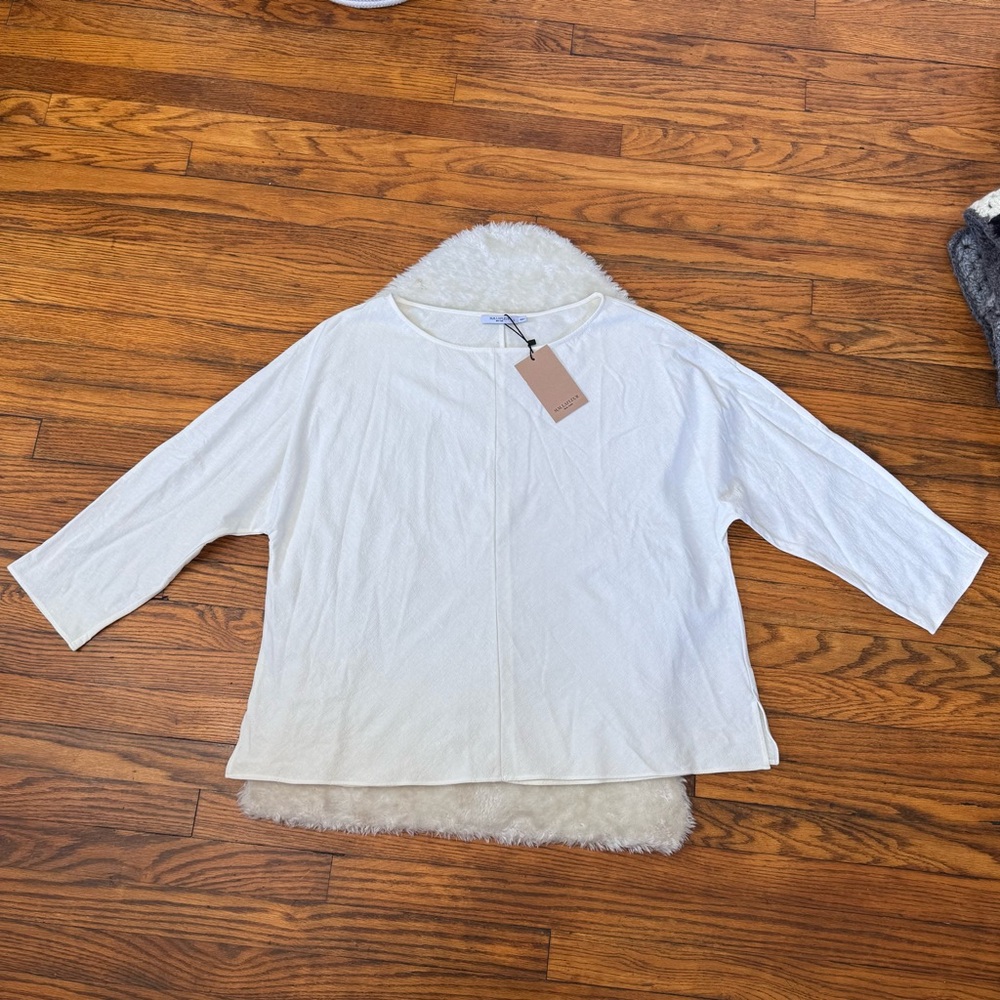 NWT M.M Lafleur The Wren Top - Double-Faced Ivory Linen Sz L - Picture 2 of 15